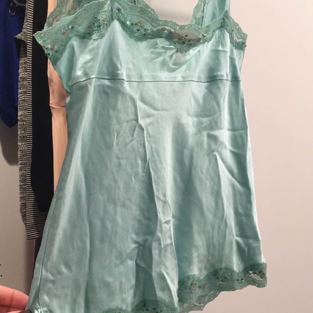 NWOT Silk Tank with Lace & Beading Trim Going Out Top - Picture 4 of 10